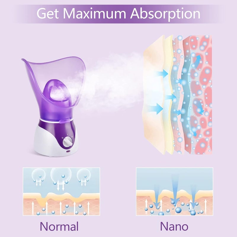Crybeno جهاز بخار الوجه - جهاز بخار نانو أيوني لتنظيف عميق، مجموعة مرطب وجه بالبخار الساخن للنساء والرجال، ترطيب وتنظيف المسام مع مجموعة إزالة الرؤوس السوداء، بنفسجي - Image 3